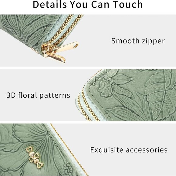 Large Capacity Leather Wallet for Women Double Zipper RFID Blocking Clutch - Picture 4 of 6